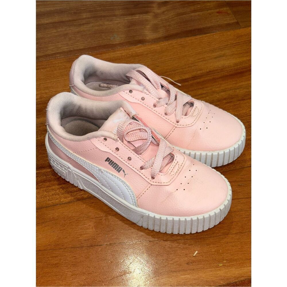 Puma Girls Pink and White Low-Top Platform Sneakers size 13C